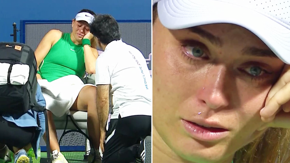 Paula Badosa in tears and injured on the bench.