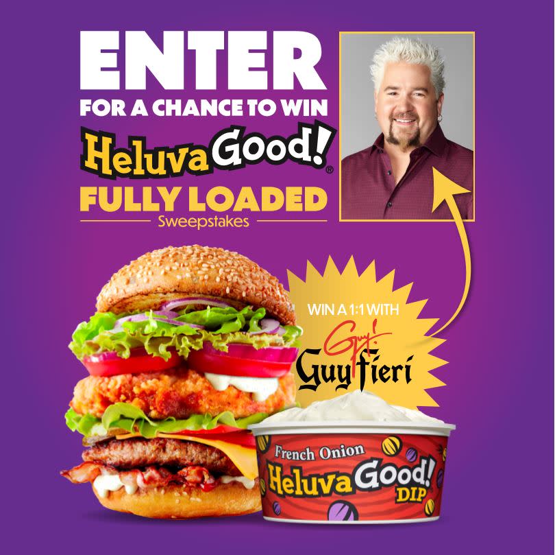 Enter for a chance to win a 1:1 virtual chat with Chef Guy Fieri. (Photo: Heluva Good)