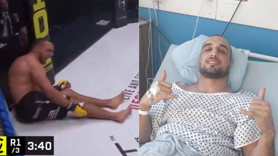 Boukichou’s injury left fight fans horrified. Pic: Cage Warriors/Twitter