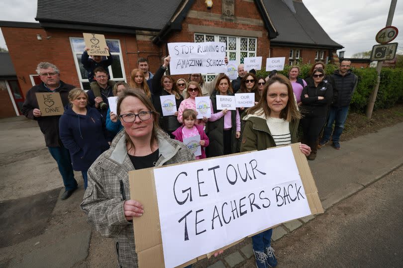 Parents stage a protest outside Hutchinson Memorial First School in Checkley -Credit:Stoke Sentinel
