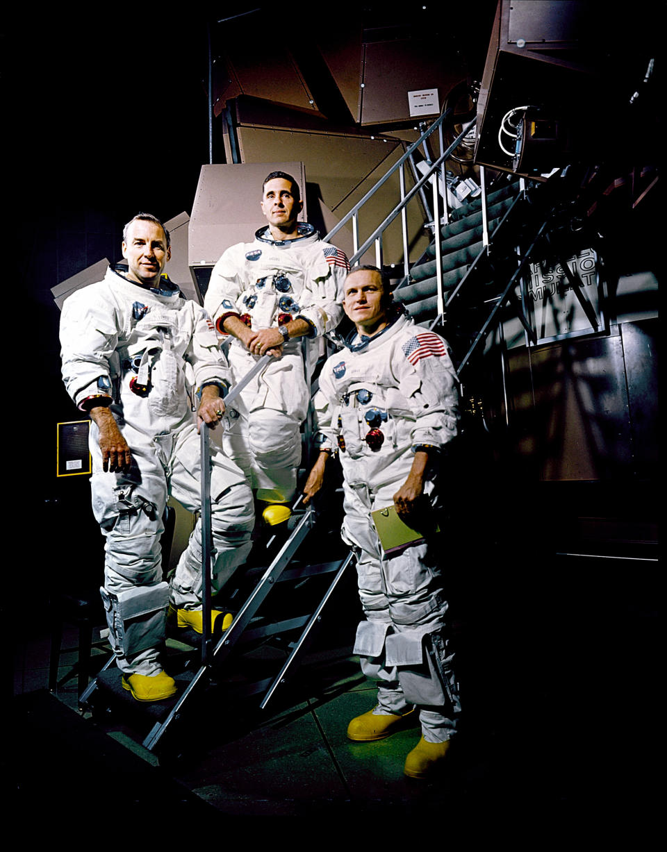 完成太陽神 8 號歷史任務的三位太空人，左起：Jim Lovell、Bill Anders 和 Frank Borman。