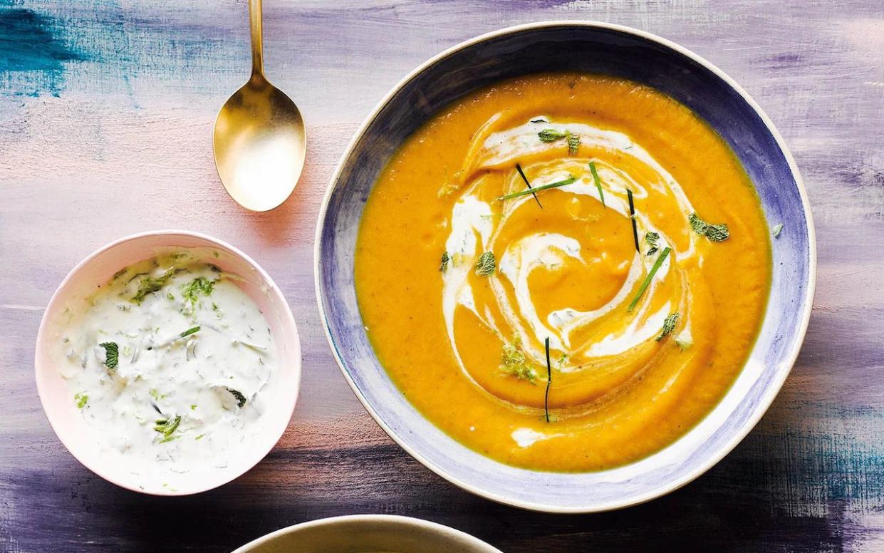 A sweet, spicy soup with cooling yogurt for swirling through - Haarala Hamilton