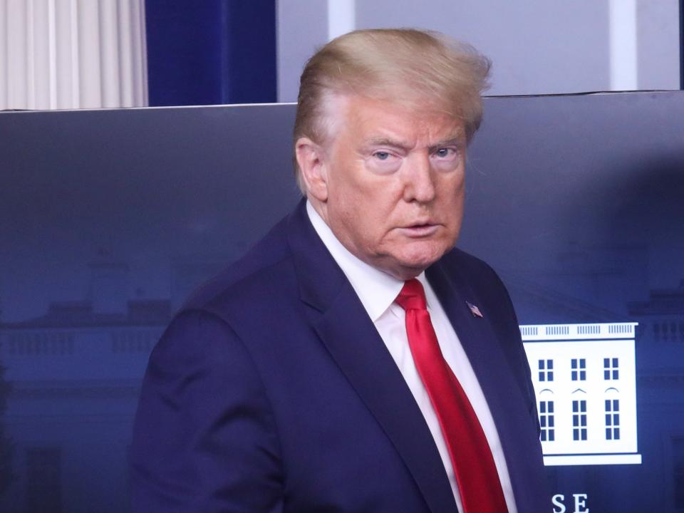 FILE PHOTO: U.S. President Donald Trump arrives to make a statement to reporters about reopening places of worship across the United States by declaring them "essential" during the coronavirus disease (COVID-19) pandemic in the Brady Press Briefing Room at the White House in Washington, U.S., May 22, 2020. REUTERS/Leah Millis