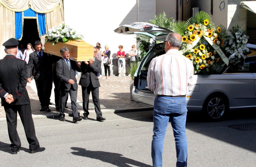 The funeral of Cipriani Dolci chef Andrea Zamperoni in Italy in 2019  (EPA)