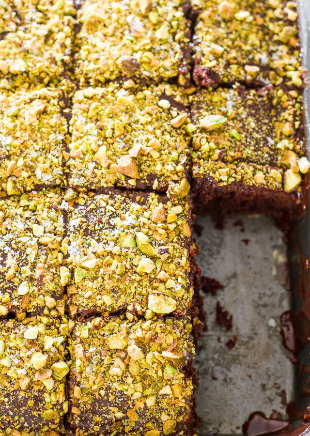 Salted Texas Chocolate Sheet Cake with Pistachios