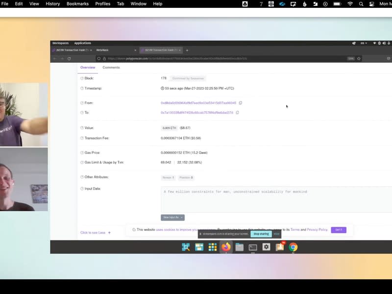 Vitalik Buterin initiates first transaction on Polygon's zkEVM (screenshot)