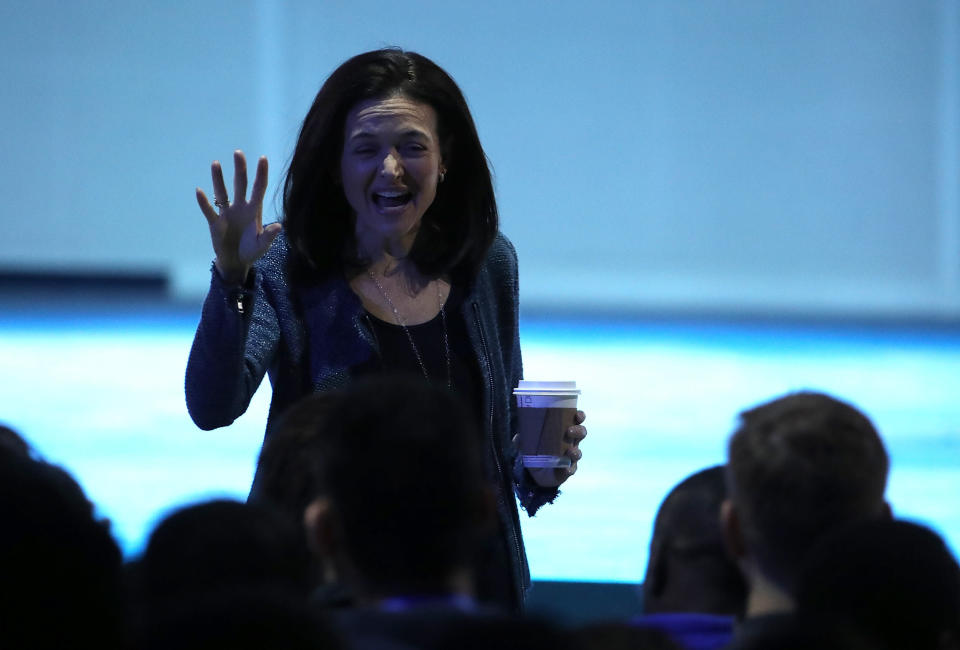 Facebook COO Sheryl Sandberg speaks during the F8 Facebook Developers conference on May 1, 2018 in San Jose, California. (Photo by Justin Sullivan/Getty Images)