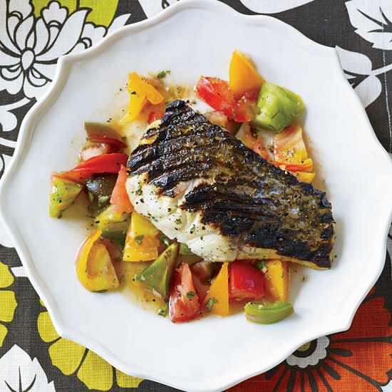 Grilled Striped Bass with Indian-Spiced Tomato Salad