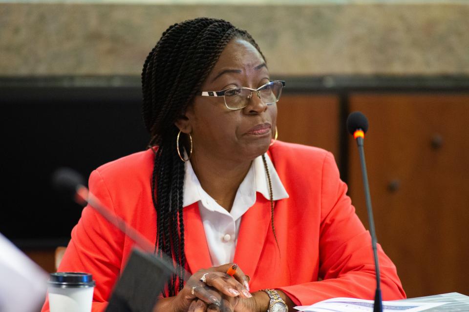 City Commissioner Diane Williams-Cox listens to public comment during the Blueprint meeting at City Hall on Thursday, Aug. 24, 2023.