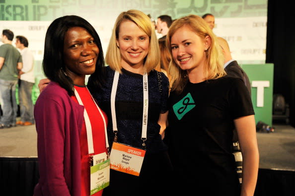 Susan Mashibe, Marissa Mayer, and Jessica Scorpio attend TechCrunch Disrupt New York May 2011 at Pier 94 on May 25, 2011 in New York City. (Photo by Joe Corrigan/Getty Images for AOL)