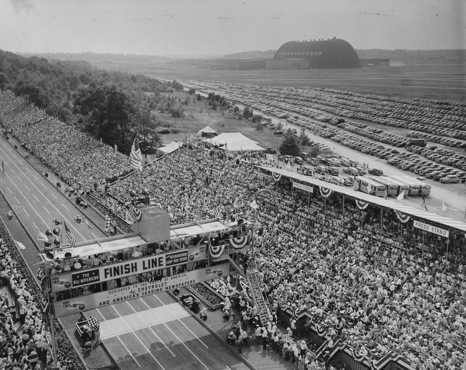 Look at that crowd! The stands are full at Derby Downs for the All-American Soap Box Derby on Aug. 17, 1947, in Akron. The crowd size was estimated at anywhere from 75,000 to more than 100,000.