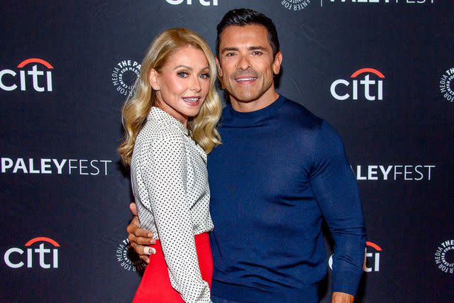 <p>Roy Rochlin/Getty </p> Kelly Ripa and Mark Consuelos attend "Live with Kelly and Mark" at PaleyFest NY 2023 at The Paley Museum on October 11, 2023 in New York City