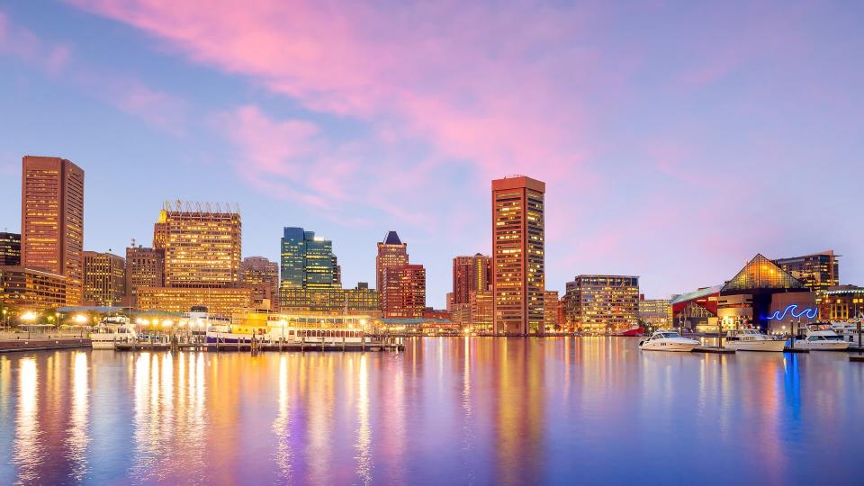 Baltimore Maryland skyline at dusk