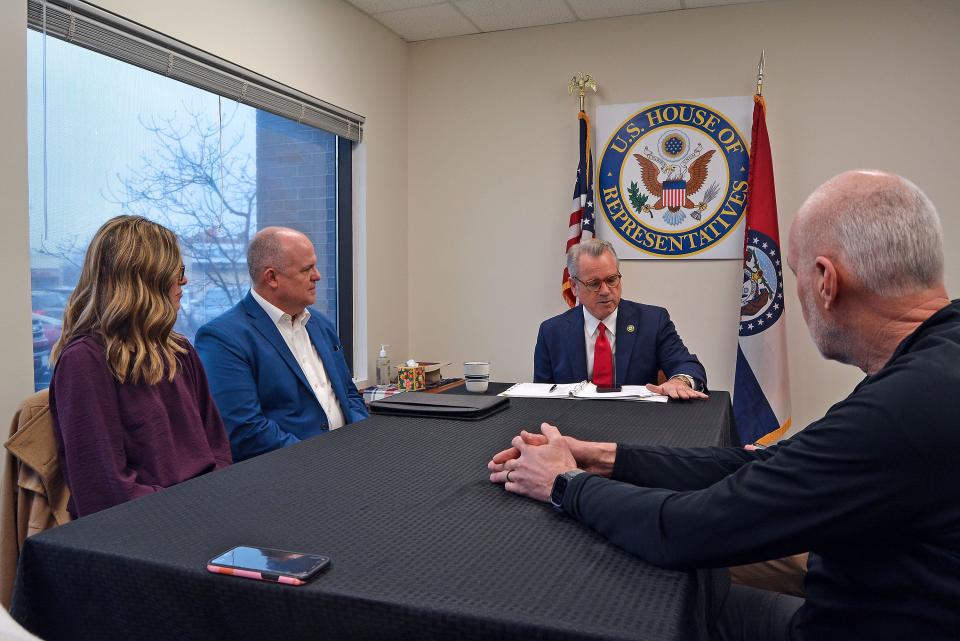U.S. Rep. Mark Alford, R-Missouri, third from left, met with local buinesss leaders Tuesday in a roundtable at his district office in Columbia.