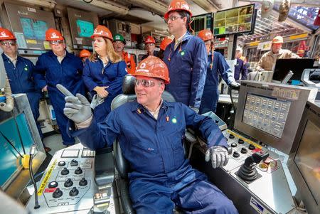 Representative Steve Scalise (R-LA) is pictured sitting at the controls in the drilling shack on BP's Thunder Horse Oil Platform in the Gulf of Mexico, 150 miles from the Louisiana coast, May 11, 2017. Picture taken May 11, 2017. REUTERS/Jessica Resnick-Ault