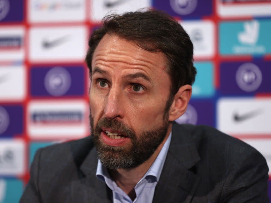 Gareth Southgate speaks at an England press conference (The FA via Getty Images)