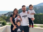 <p>Antonella Roccuzzo, wife of Argentina’s Lionel Messi with their children. </p>