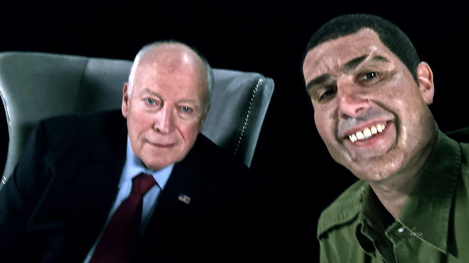 Former Vice President Dick Cheney, left, and Sacha Baron Cohen (Credit: Showtime via AP)