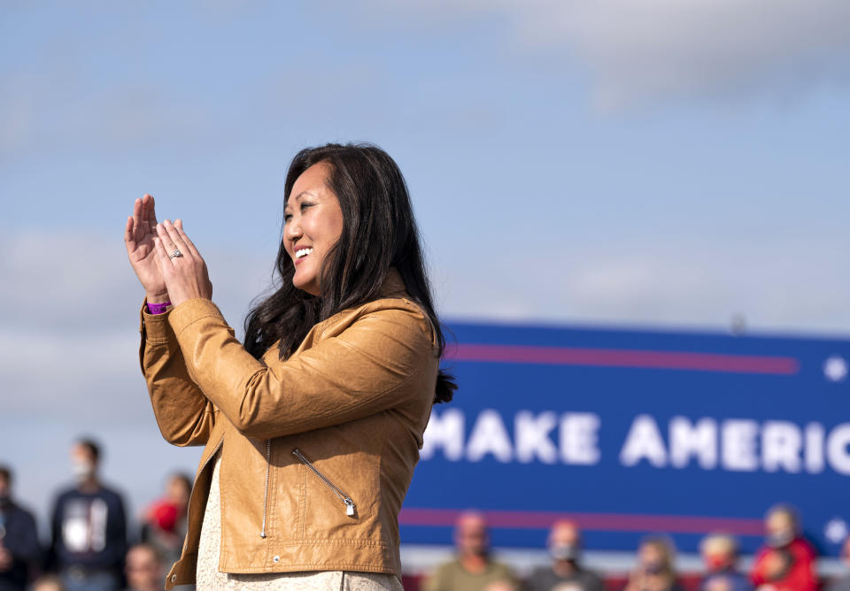 Minnesota Republican Party chair Jennifer Carnahan, shown here at a Sept. 18 rally for President Donald Trump at the Bemidji Regional Airport, has accused a fellow Minnesota Republican of trying to harm a new GOP fundraising platform. (Photo: Stephen Maturen via Getty Images)