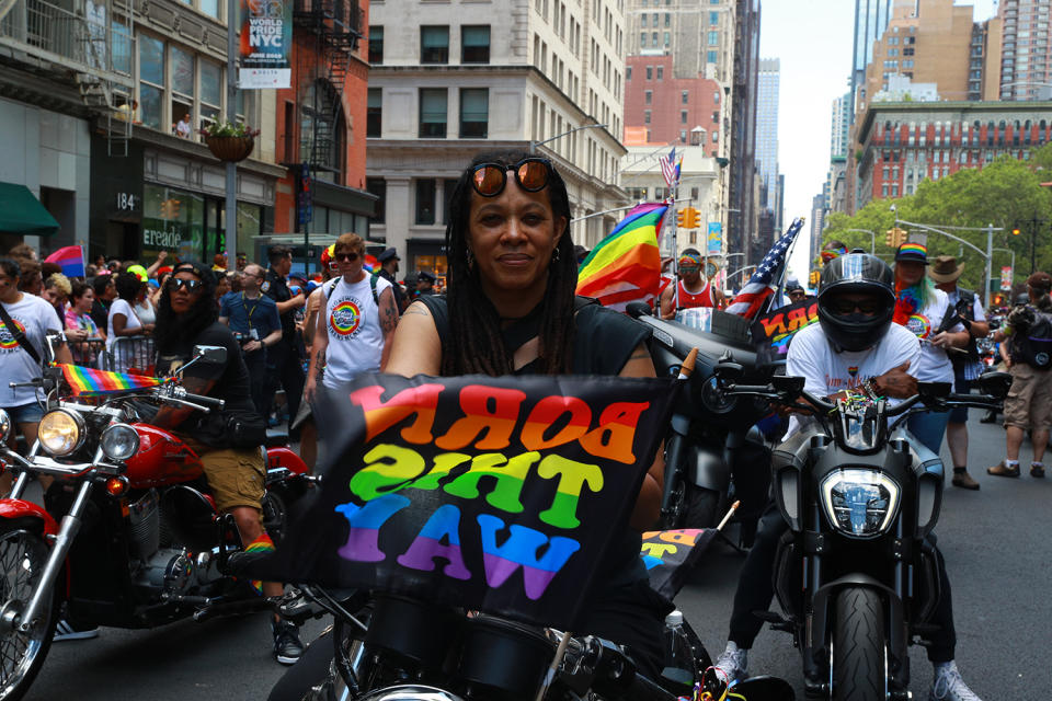 Women ride motorcycles during the N.Y.C. Pride Parade in New York on June 30, 2019. (Photo: Gordon Donovan/Yahoo News)