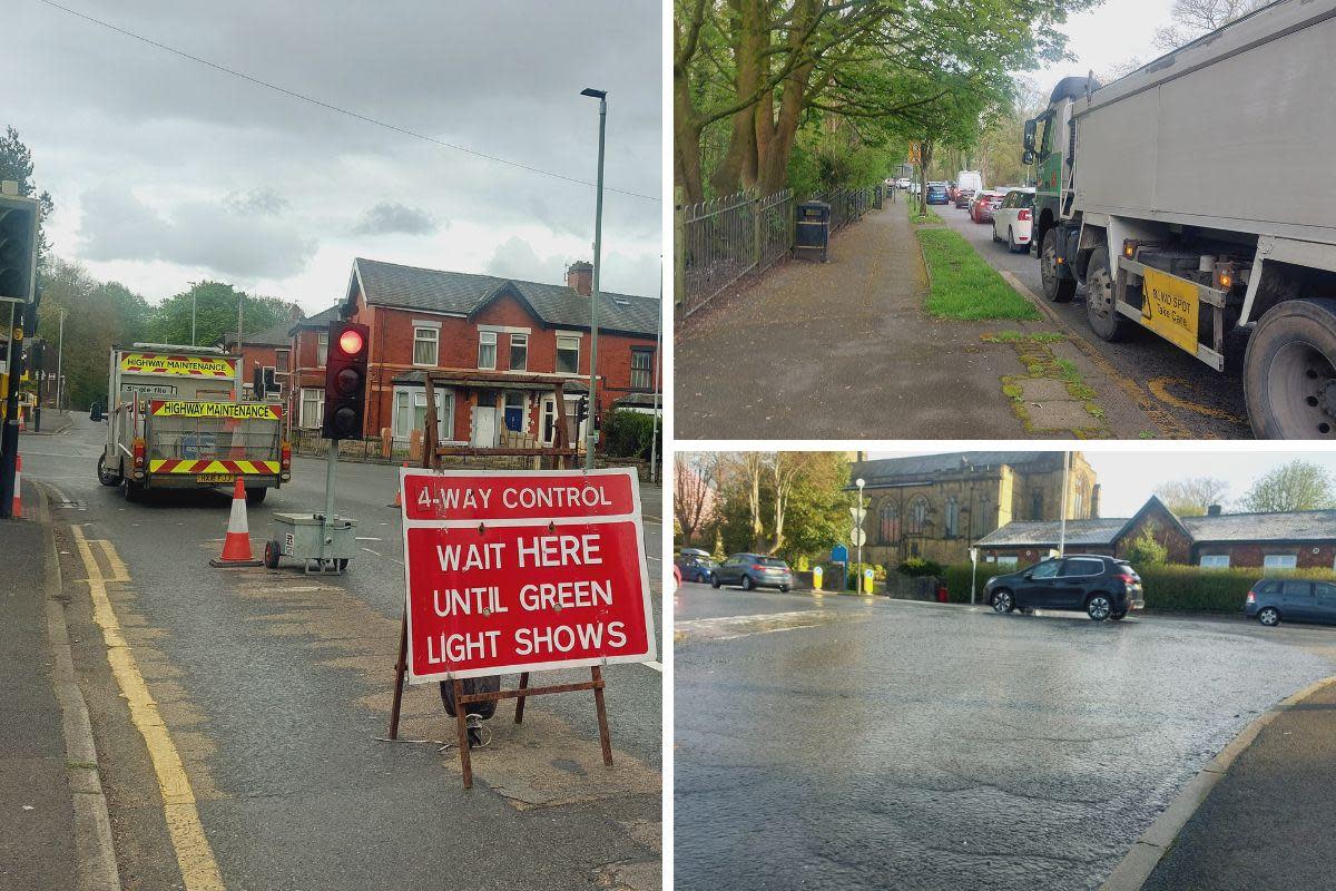 Traffic controls had been placed on Preston Old Road but have now been removed. The water leak on Preston New Road is now being fixed a week after it was reported. <i>(Image: Nq)</i>