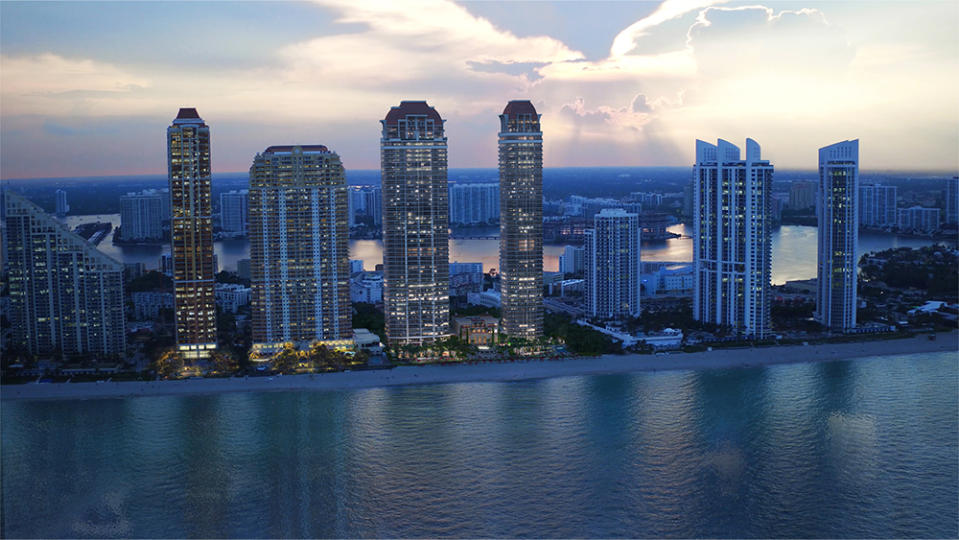 A view of the entire Acqualina project along the beach.