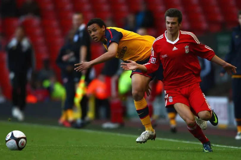Alexander Kacaniklic in action for Liverpool against Arsenal during the FA Youth Cup final in 2009