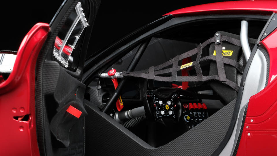 A close-up look at the interior of Amalgam Collection's Ferrari 296 GT3 model in 1:8 scale.