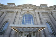 The entrance to the Michigan Central Station is seen, Monday, May 13, 2024 in Detroit. A once hulking scavenger-ravaged monolith that symbolized Detroit's decline reopens this week after a massive six-year multimillion dollar renovation by Ford Motor Co., which restored the Michigan Central Station to its past grandeur with a focus squarely on the future of mobility. (AP Photo/Carlos Osorio)