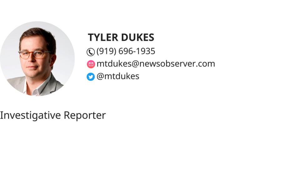 Tyler Dukes is an investigative reporter for The News & Observer who specializes in data and public records. In 2017, he completed a fellowship at the Nieman Foundation for Journalism at Harvard University. Prior to joining the N&O, he worked as an investigative reporter at WRAL News in Raleigh. He is a graduate of North Carolina State University and grew up in Elizabeth City.