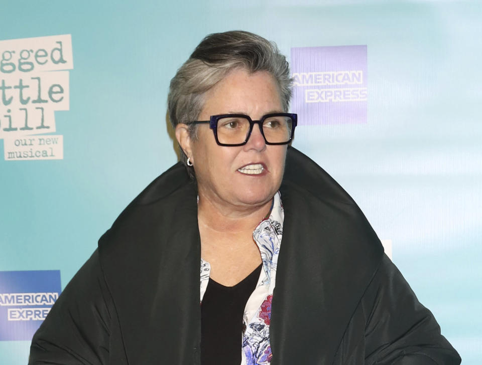 FILE - This Dec. 5, 2019 file photo shows Rosie O'Donnell at the "Jagged Little Pill" Broadway opening night in New York. O’Donnell brought her talk show “The Rosie O'Donnell Show” back to raise more than $600,000 for virus victims. The money raised through the event went to The Actors Fund to help those suffering during the coronavirus. (Photo by Greg Allen/Invision/AP, File)