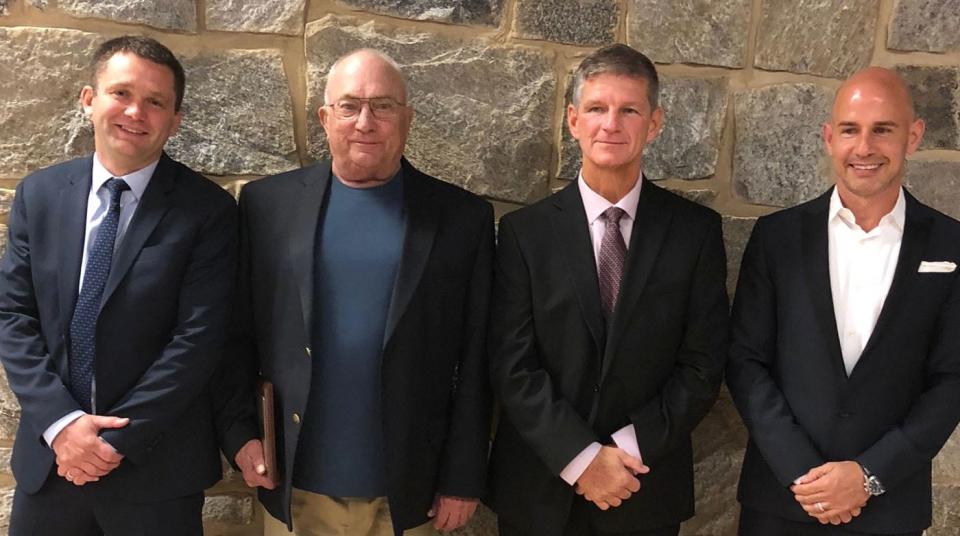 The last time the Quabbin Regional High Athletic Hall of Fame held an induction ceremony in 2018, the individual inductees included, from left, Todd Stewart, Carlton Perry, Olen Muir, and Harly Savage.