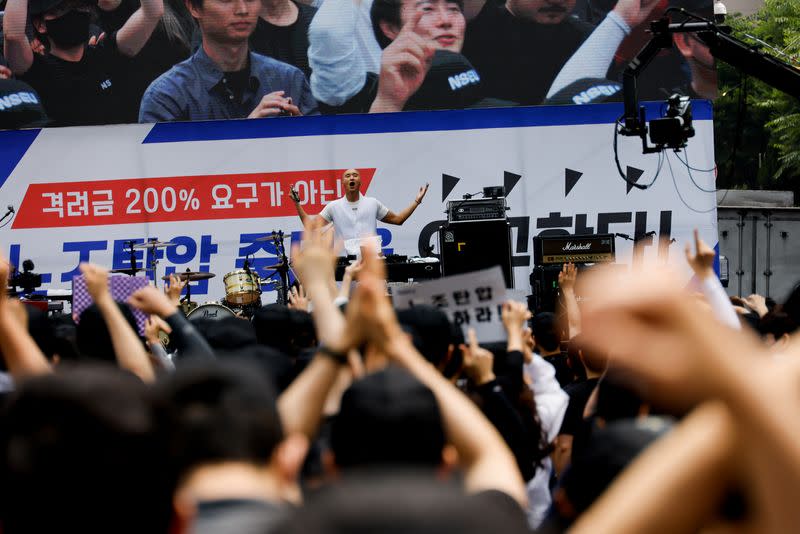 The National Samsung Electronics Union (NSEU) holds a rare protest for fair treatment, in Seoul