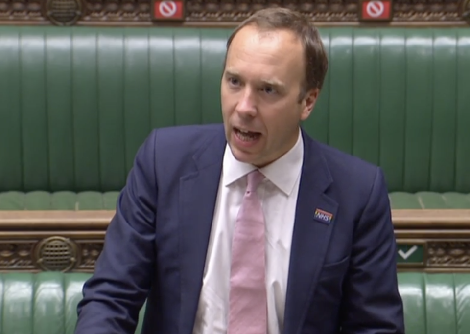 Matt Hancock said the coronavirus testing issues will take 'weeks' to solve. (Parliamentlive.tv)