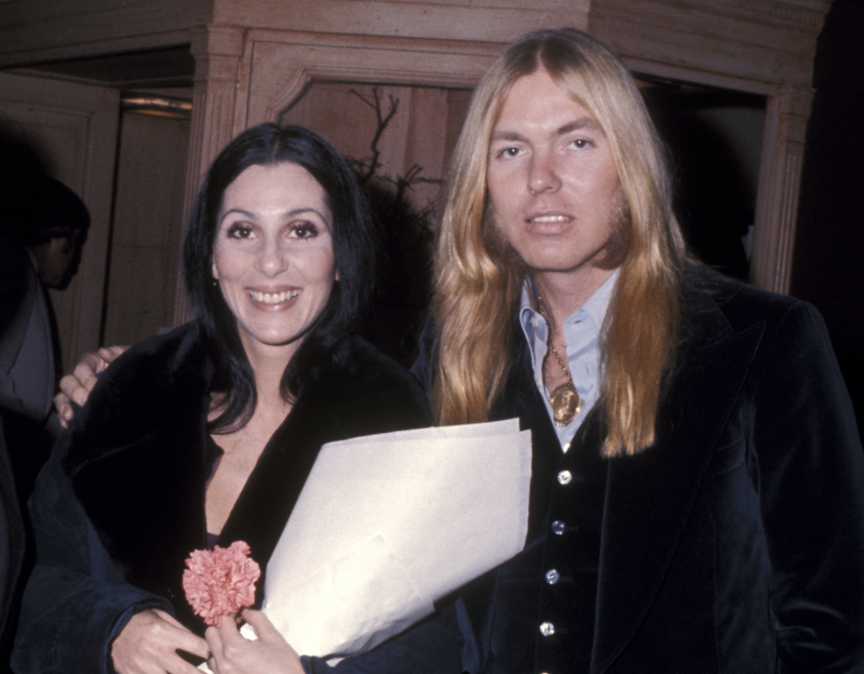 <p><a rel="nofollow noopener" href="https://ew.com/article/1992/07/10/gregg-allman-and-chers-troubled-marriage/" target="_blank" data-ylk="slk:Cher married musician Gregg Allman;elm:context_link;itc:0;sec:content-canvas" class="link ">Cher married musician Gregg Allman</a>, co-founder of The Allman Brothers Band, in 1975, four days after finalising her divorce from Sonny Bono. Yet, nine days after the pair tied the knot, Cher filed for divorce – citing his heroin and liquor problems as the reason. However, a month later, they reconciled, and stayed married up until 1979 when they finalised their divorce. <em>[Photo: Getty]</em> </p>