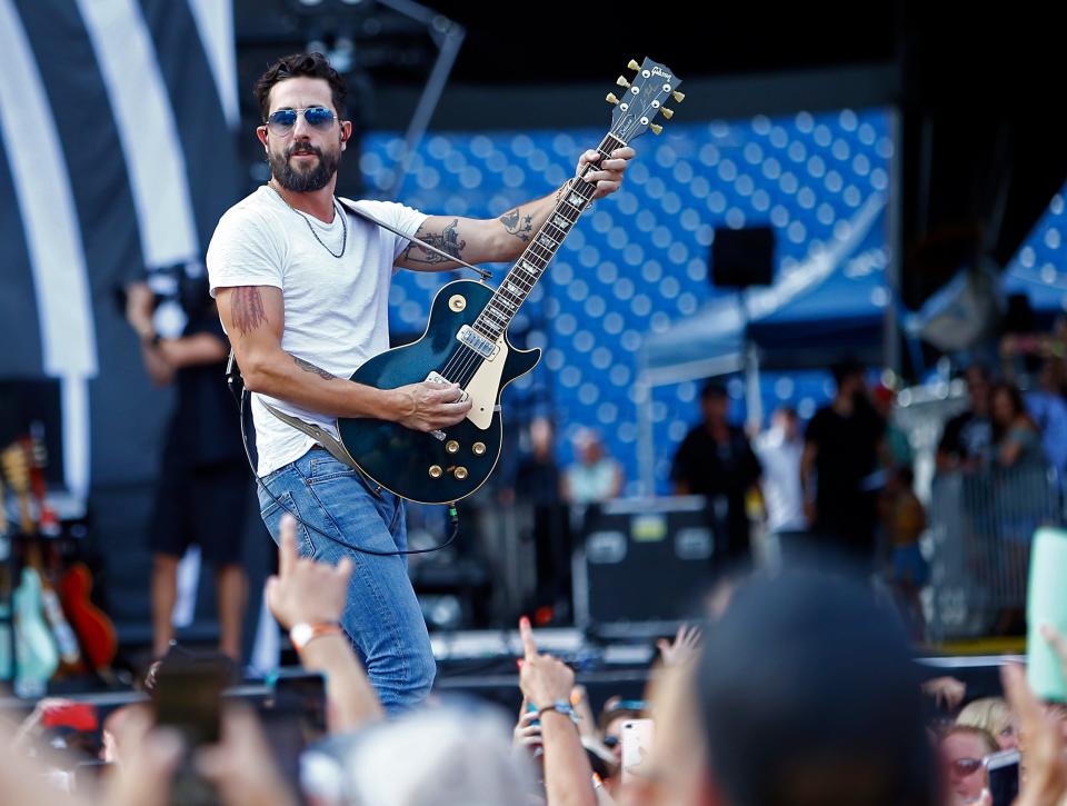 Matthew Ramsey, lead singer of the band Old Dominion performs during a concert at Nissan Stadium Saturday, Aug. 11, 2018 in Nashville, Tenn. 