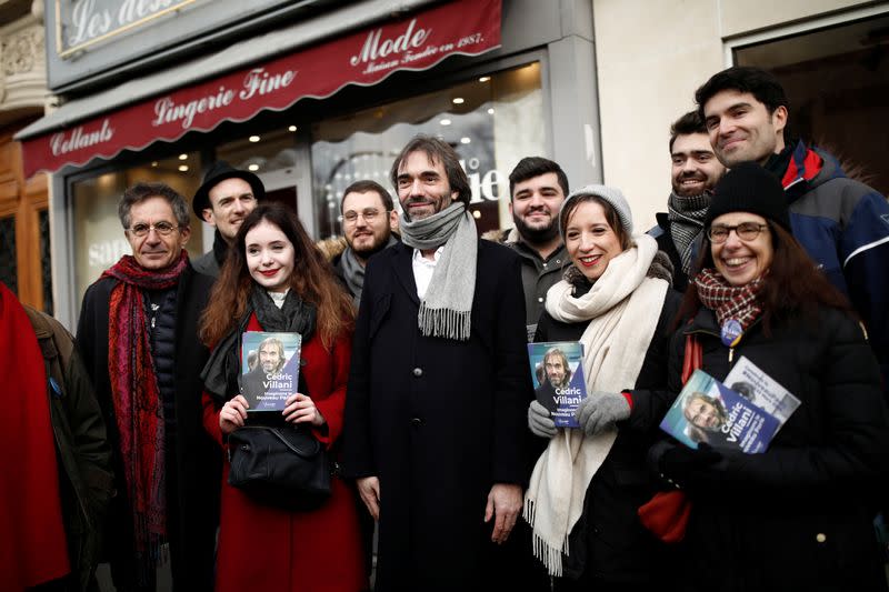 French mathematician Cedric Villani, member of Parliament and candidate for Paris mayoral election, campaigns in Paris