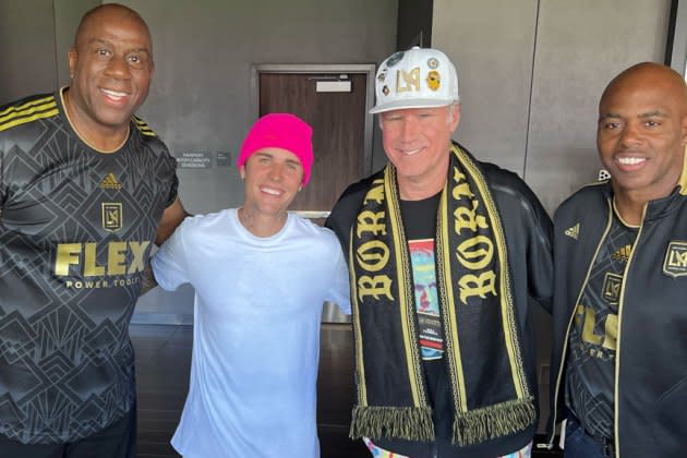 Justin Bieber Celebrates LAFC Major League Soccer Cup Win With Magic  Johnson and Will Ferrell
