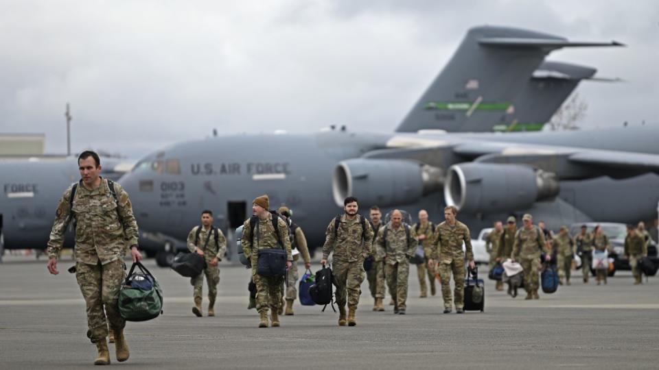 Airmen with the 62nd Airlift Wing return to Joint Base Lewis-McChord, Wash., April 4. The deployment was the wing’s first under the Force Generation model to U.S. Central Command, European Command and Africa Command. (Senior Airman Callie Norton/Air Force)