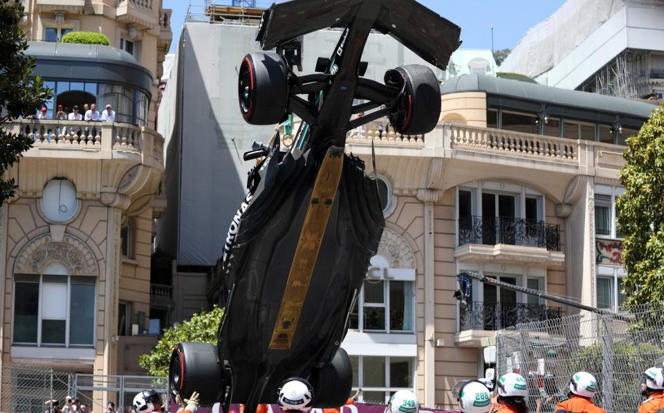 W14 - Toto Wolff jokes crane operator 'worked for Cirque du Soleil' after W14 floor reveal - Getty Images/Peter Fox