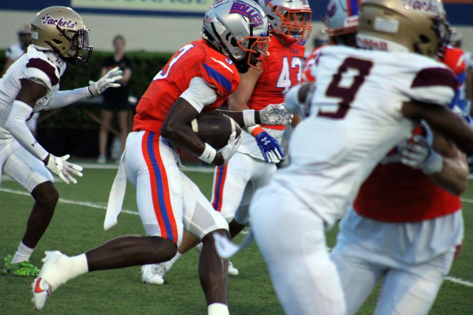 Bolles wide receiver Naeem Burroughs (3) runs against St. Augustine during a high school football game on August 25, 2023. [Clayton Freeman/Florida Times-Union]