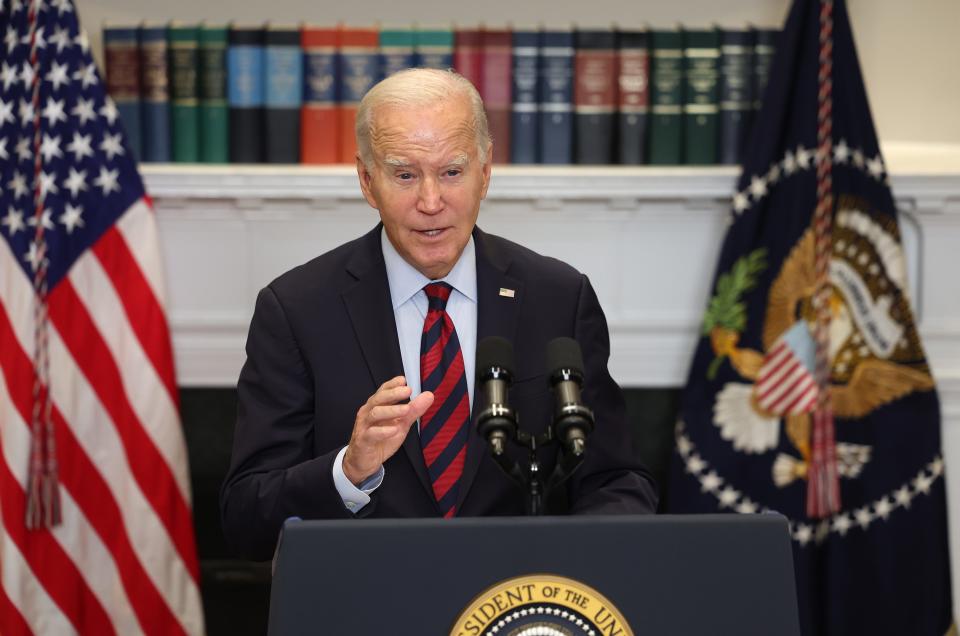 President Joe Biden delivers remarks on new Administration efforts to cancel student debt and support borrowers at the White House on October 04, 2023 in Washington, DC.