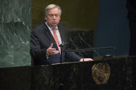 United Nations Secretary General Antonio Guterres addresses the 73rd session of the United Nations General Assembly, Tuesday, Sept. 25, 2018, at U.N. headquarters. (AP Photo/Mary Altaffer)