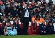 <p>Burnley boss Sean Dyche remonstrates with the officials </p>