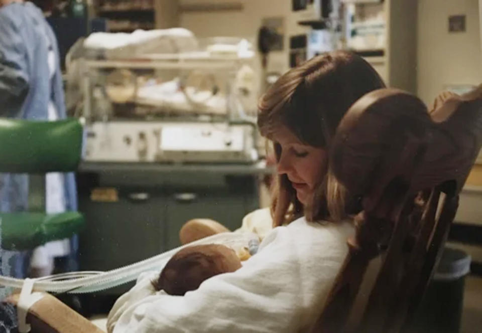 Carol Smith holds her infant son, Christopher, in the NICU.  (Courtesy Carol Smith)