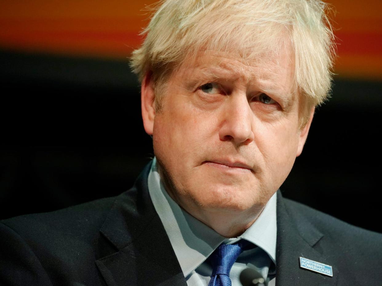 Prime Minister Boris Johnson makes a speech at the Convention of the North at the Magna Centre on September 13, 2019 in Rotherham, England. The Convention brings together the North's political, business, community and academic leaders, along with young people’s groups, to make a unified case for tangible investment in the Northern Powerhouse