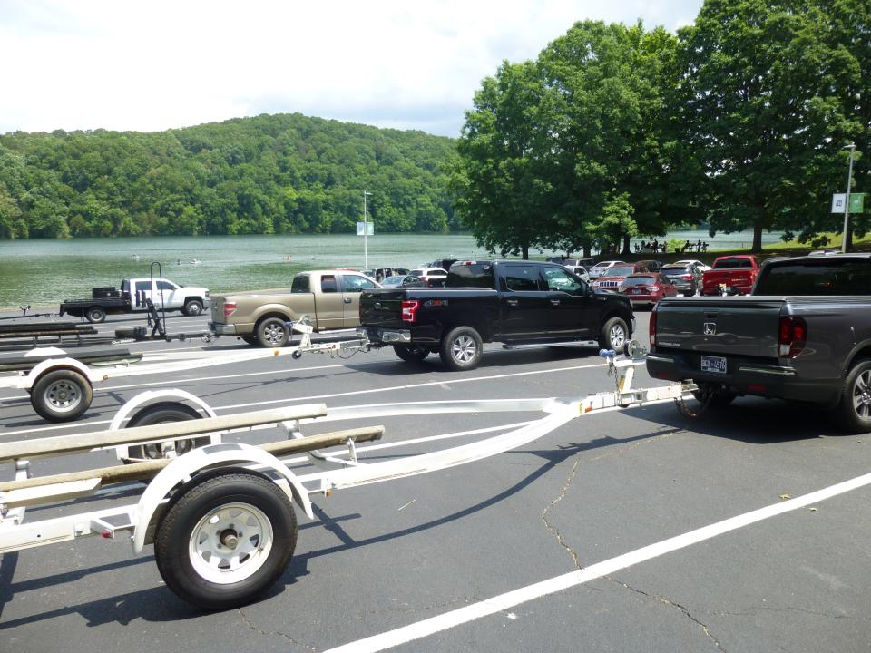 Few parking spaces remain for trucks and trailers at the Melton Hill Dam access area on Saturday, May 21.