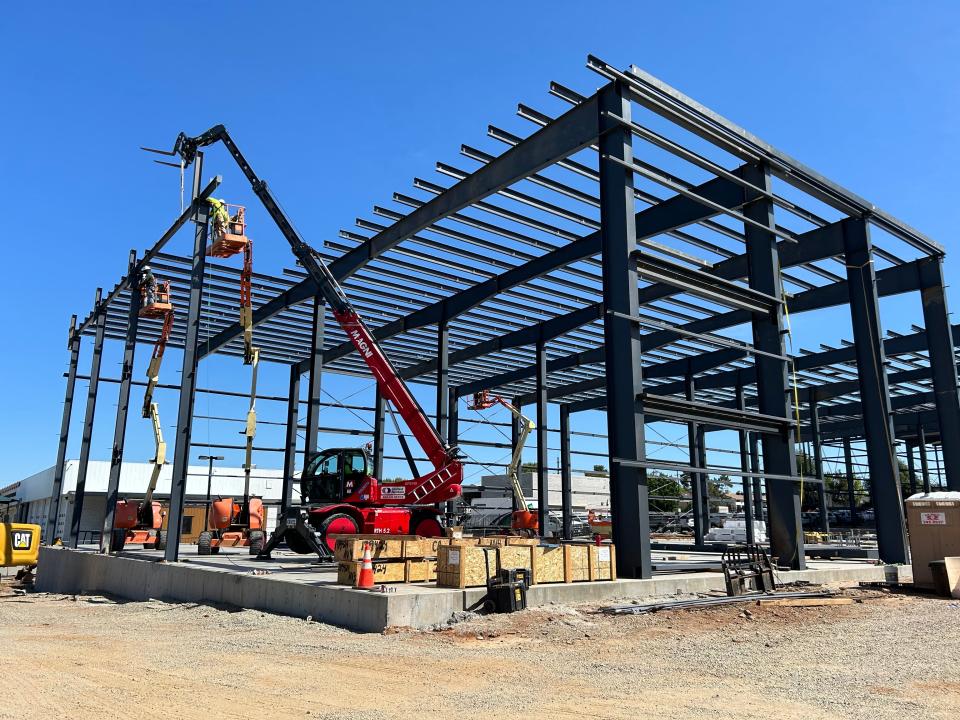 Crews with True North Constructors work on the U-Haul expansion in Redding on Wednesday, May 1, 2024.