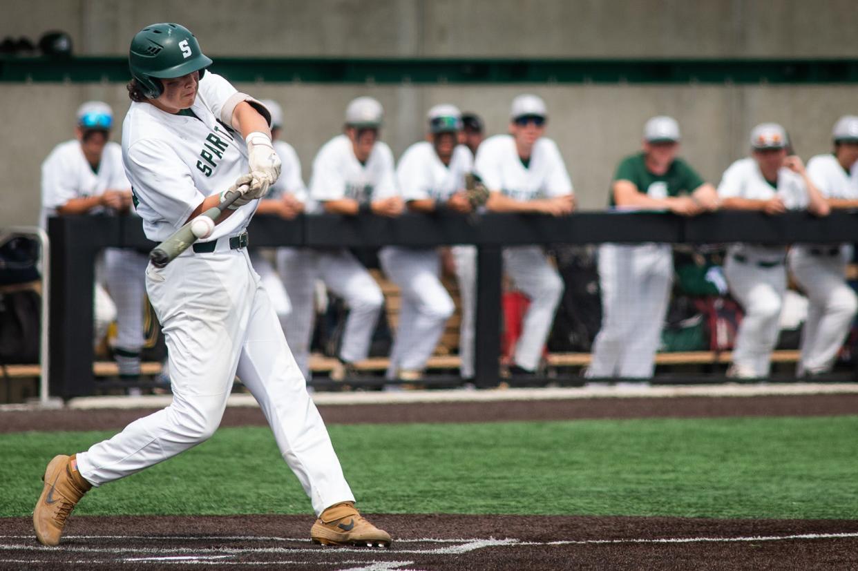 Spackenkill's Dan Collins bats during the NYSPHSAA championship baseball game at Binghamton University in Vestal, NY on Saturday, June 11, 2022.