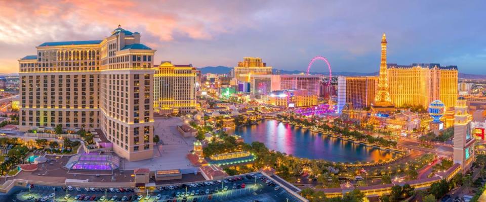 Aerial view of Las Vegas strip in Nevada as seen at night  USA